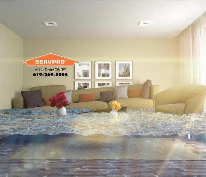 living room with flooding 