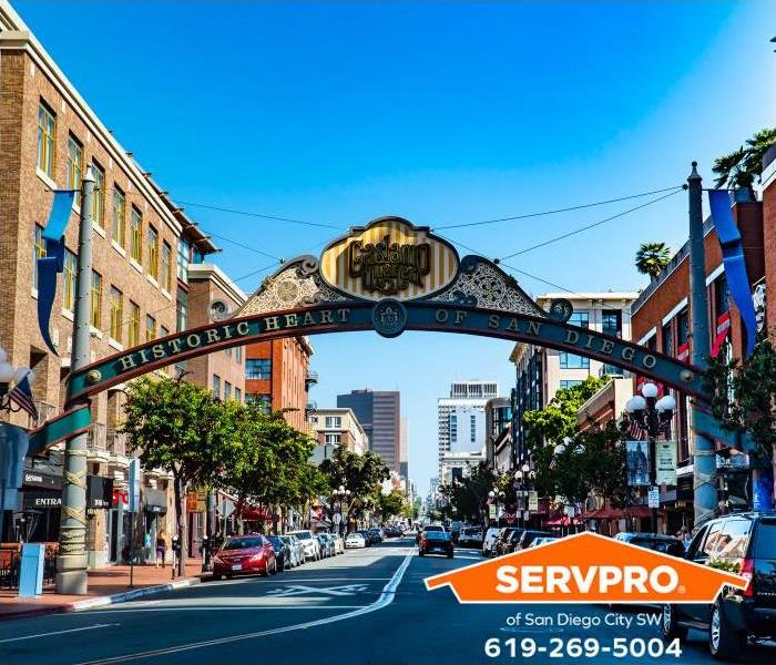 A picture of San Diego’s Gaslamp Quarter is shown.