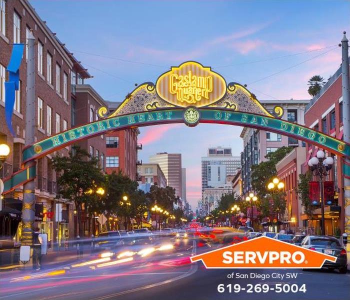 A scene of the Gaslamp Quarter of San Diego, California, during the day.